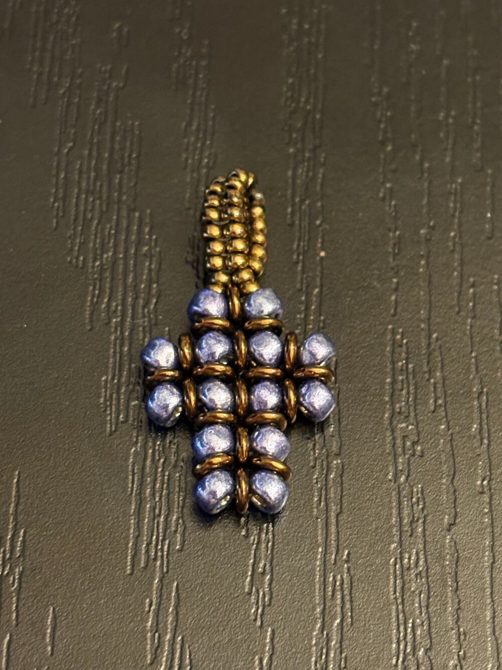 Wire Wrapped Beaded Cross Pendant, Lavender Glass Bead Charm